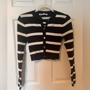 Zara Knit Cropped Striped Cardigan